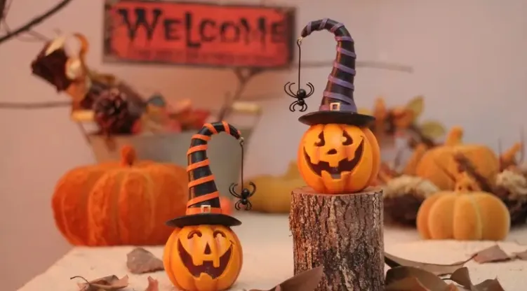 Halloween Horror Pumpkin Wizard + Spider Halloween Decor Props Party Scary Prop House Decoration