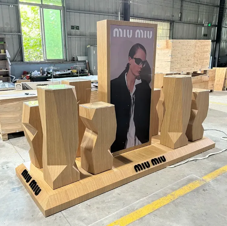 Irregular Wooden Glasses Booth Wooden Light Box Decoration Display Props