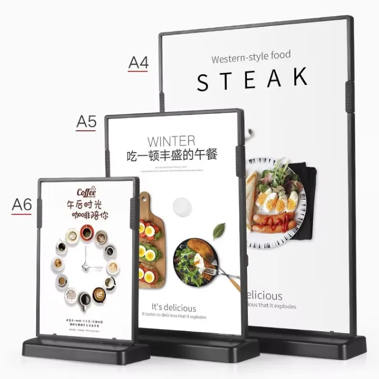 Acrylic Double-Side AD Frame Clear Sign Display Stand for A4/A5/A6 Sizes NFC Label for Catering