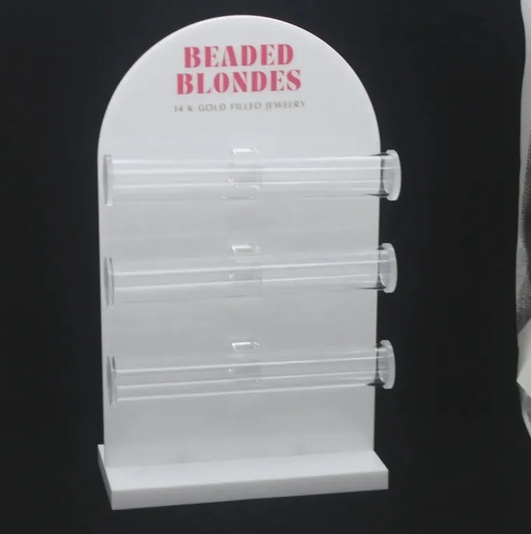 Custom Acrylic Bracelet Display Set Stand - Rotating Three-tiered Jewelry Holder with Logo for Retai