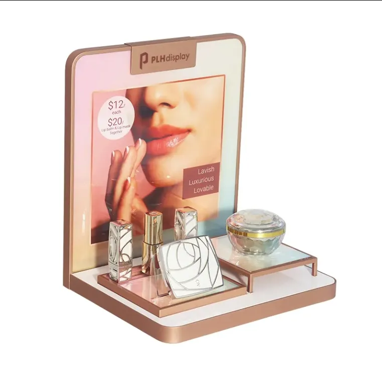 High-end Durable Metal Cosmetic and Skincare Product Display Stand With LED Lights Lipstick Display Rack for Retail Stores High-end Durable Metal Cosmetic and Skincare Product Display Stand With LED Lights Lipstick Display Rack for Retail Stores